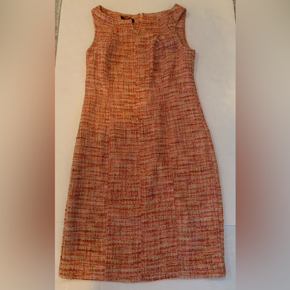 Talbots Pink Orange Red Tweed Sheath Dress Sleeveless Women’s Size 8 NWT - Picture 2 of 10